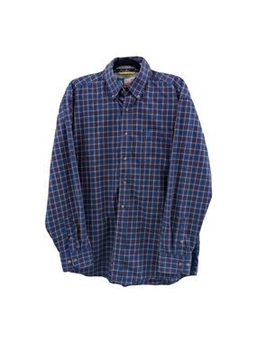 Wrangler George Straight Cowboy Cut vintage blue plaid button up, large